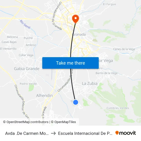 Avda .De Carmen Morcillo 2 to Escuela Internacional De Posgrado map