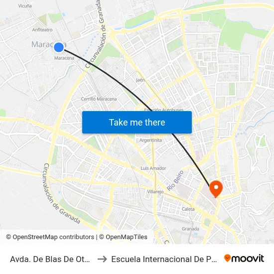 Avda. De Blas De Otero 2 V to Escuela Internacional De Posgrado map