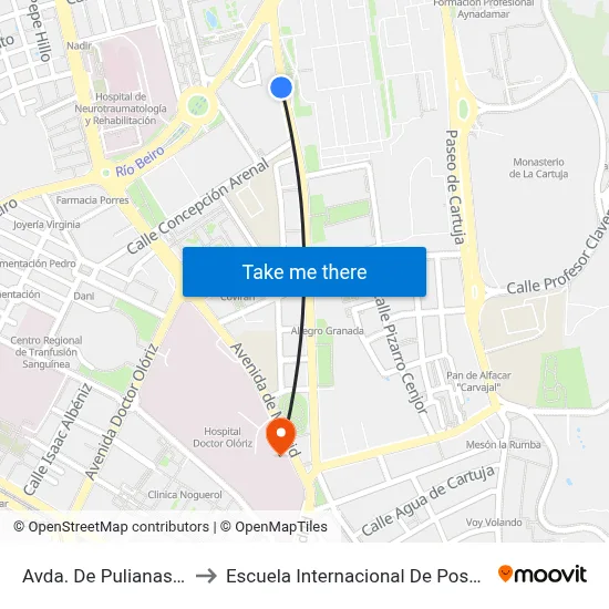 Avda. De Pulianas 2 V to Escuela Internacional De Posgrado map