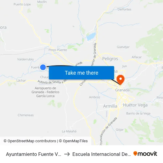 Ayuntamiento Fuente Vaqueros V to Escuela Internacional De Posgrado map