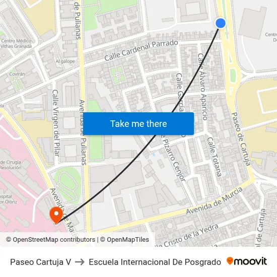Paseo Cartuja V to Escuela Internacional De Posgrado map
