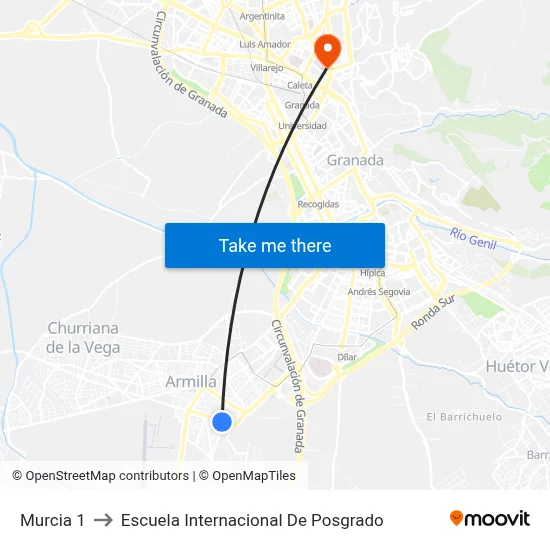 Murcia 1 to Escuela Internacional De Posgrado map
