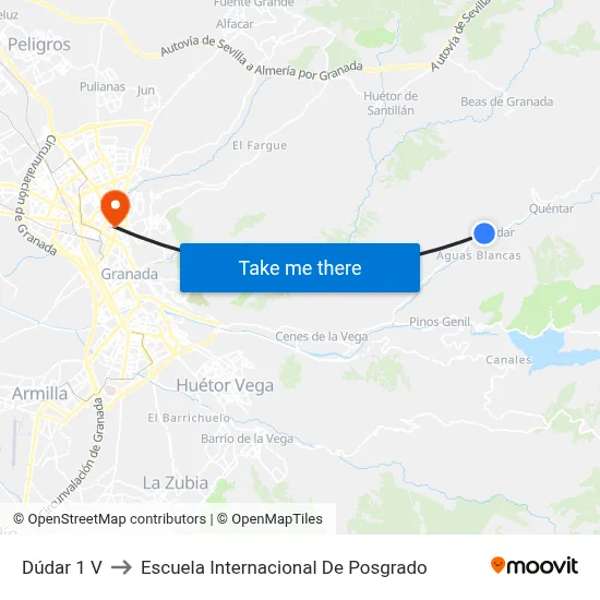 Dúdar 1 V to Escuela Internacional De Posgrado map