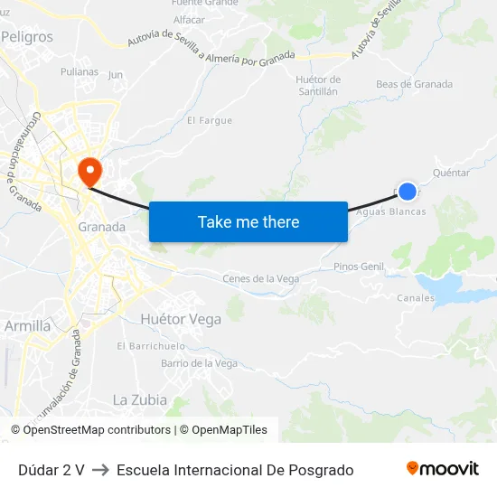 Dúdar 2 V to Escuela Internacional De Posgrado map