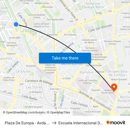 Plaza De Europa - Avda. Maracena to Escuela Internacional De Posgrado map