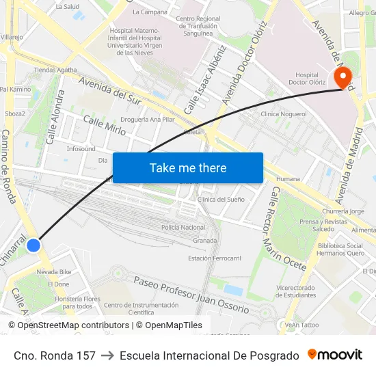 Cno. Ronda 157 to Escuela Internacional De Posgrado map