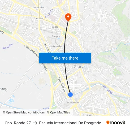 Cno. Ronda 27 to Escuela Internacional De Posgrado map