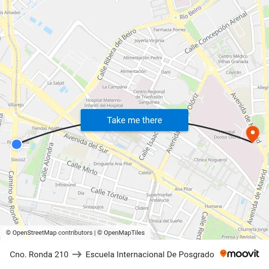 Cno. Ronda 210 to Escuela Internacional De Posgrado map