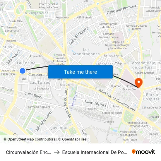 Circunvalación Encina 4 to Escuela Internacional De Posgrado map