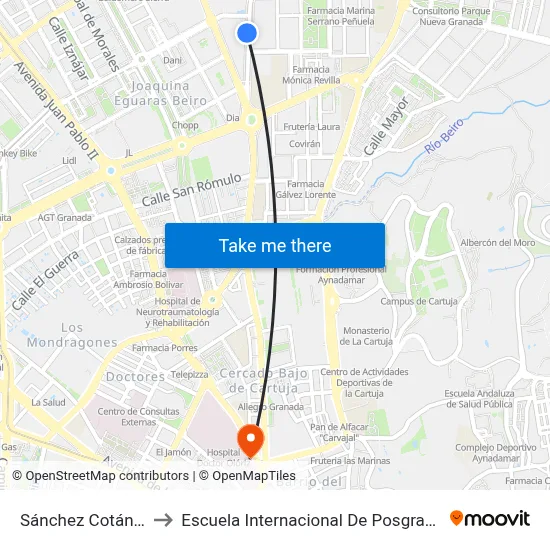 Sánchez Cotán 1 to Escuela Internacional De Posgrado map