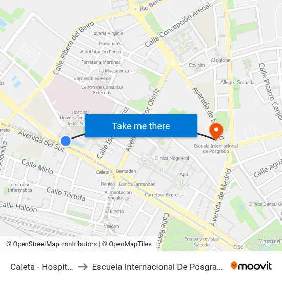 Caleta - Hospital to Escuela Internacional De Posgrado map