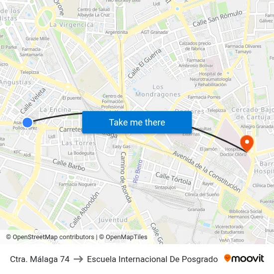 Ctra. Málaga 74 to Escuela Internacional De Posgrado map