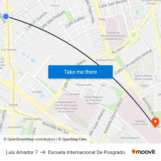 Luis Amador 7 to Escuela Internacional De Posgrado map