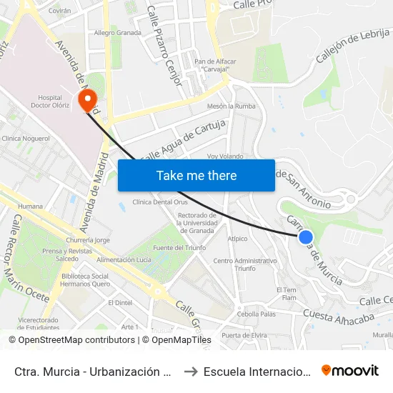Ctra. Murcia - Urbanización Carmen De Las Palmas to Escuela Internacional De Posgrado map