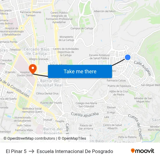 El Pinar 5 to Escuela Internacional De Posgrado map