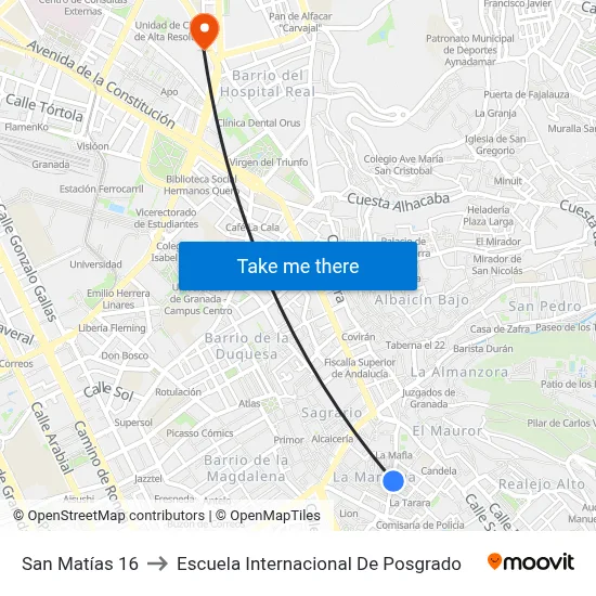 San Matías 16 to Escuela Internacional De Posgrado map