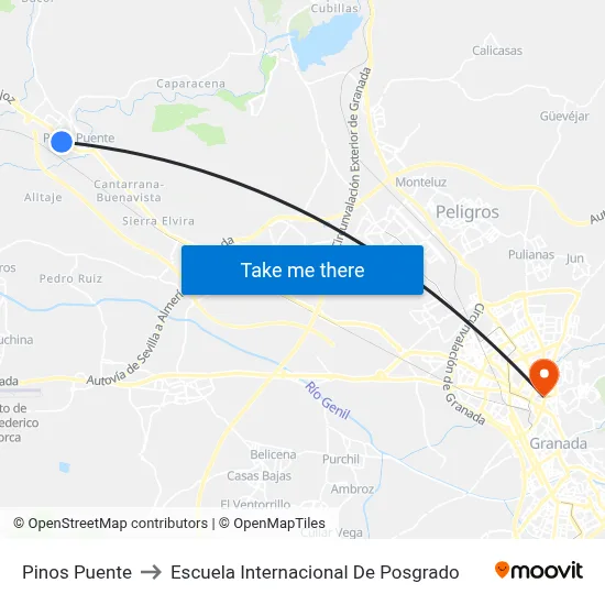Pinos Puente to Escuela Internacional De Posgrado map