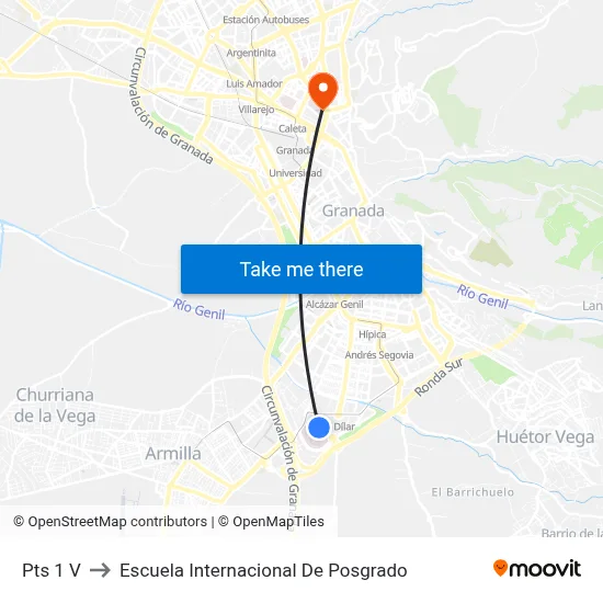 Pts 1 V to Escuela Internacional De Posgrado map