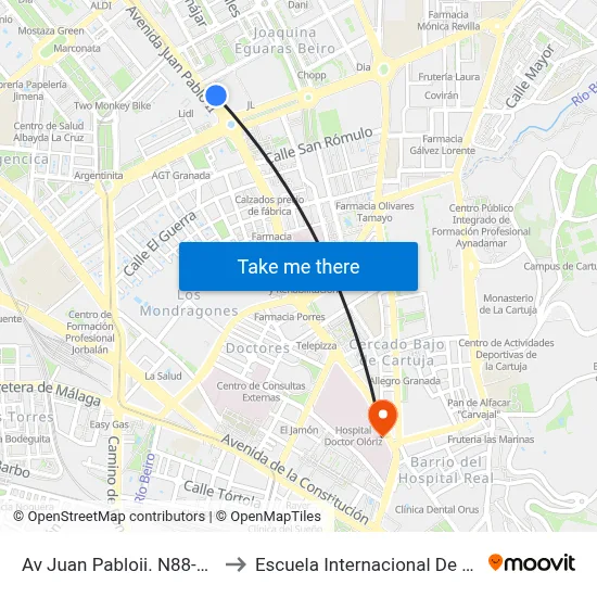 Av Juan Pabloii. N88-Alcampo to Escuela Internacional De Posgrado map