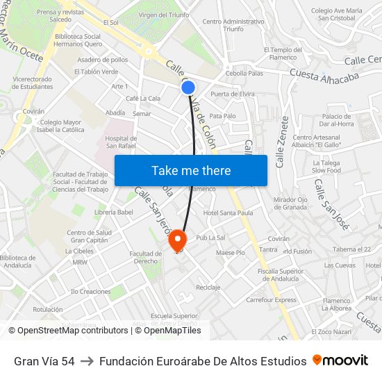 Gran Vía 54 to Fundación Euroárabe De Altos Estudios map