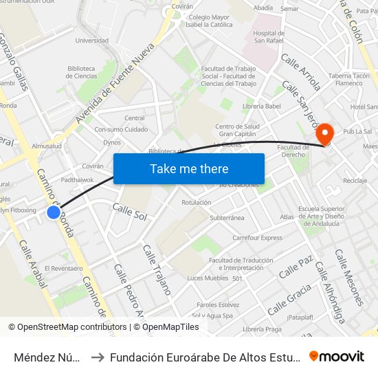 Méndez Núñez to Fundación Euroárabe De Altos Estudios map