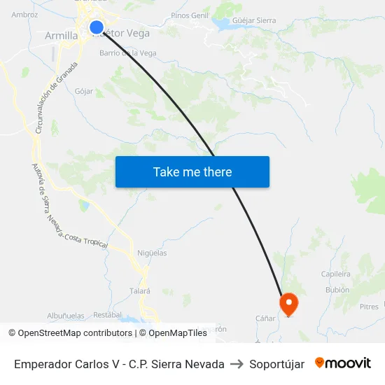 Emperador Carlos V - C.P. Sierra Nevada to Soportújar map