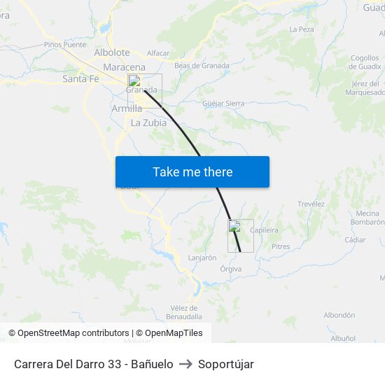 Carrera Del Darro 33 - Bañuelo to Soportújar map