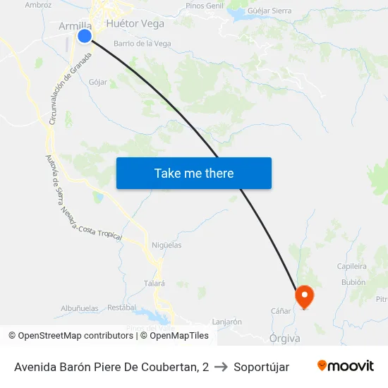 Avenida Barón Piere De Coubertan, 2 to Soportújar map