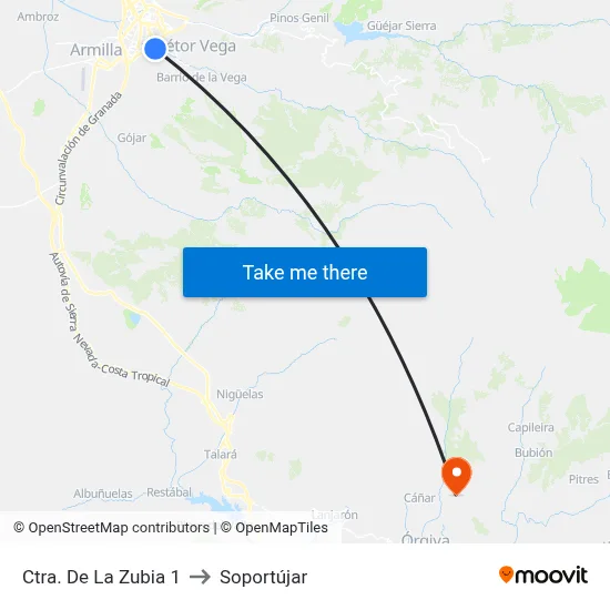 Ctra. De La Zubia 1 to Soportújar map
