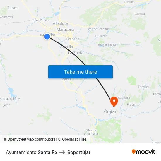 Ayuntamiento Santa Fe to Soportújar map