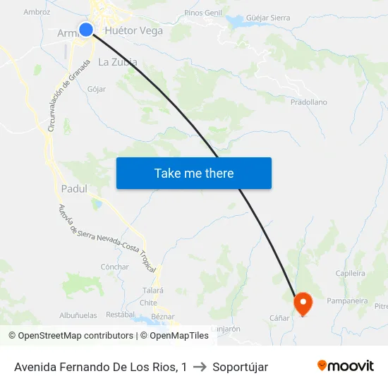 Avenida Fernando De Los Rios, 1 to Soportújar map