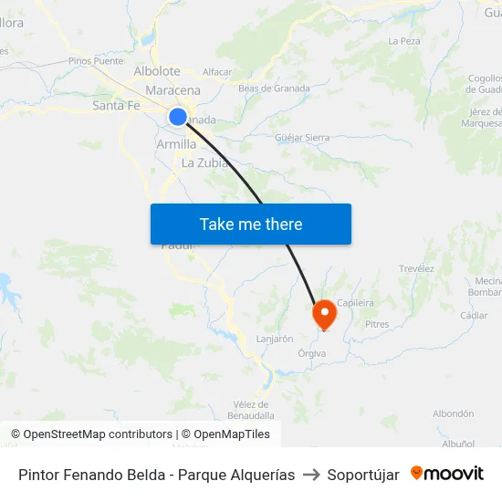 Pintor Fenando Belda - Parque Alquerías to Soportújar map