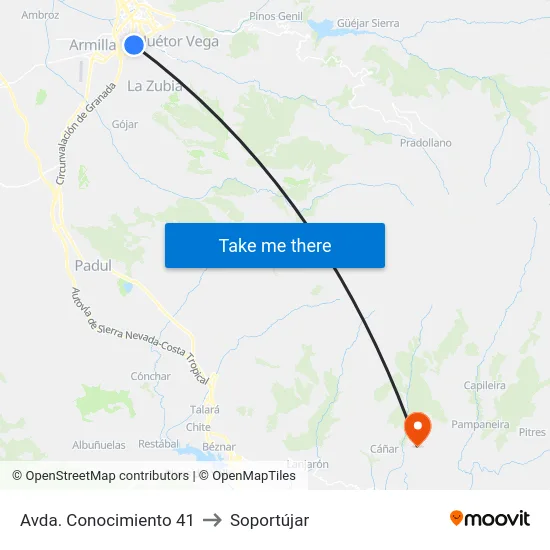 Avda. Conocimiento 41 to Soportújar map