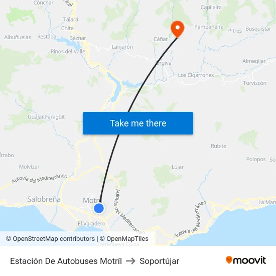 Estación De Autobuses Motríl to Soportújar map
