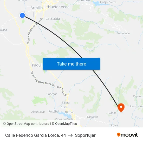 Calle Federico García Lorca, 44 to Soportújar map