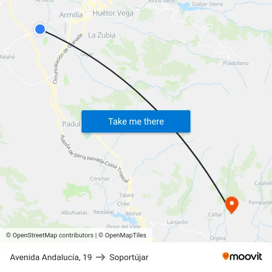Avenida Andalucía, 19 to Soportújar map