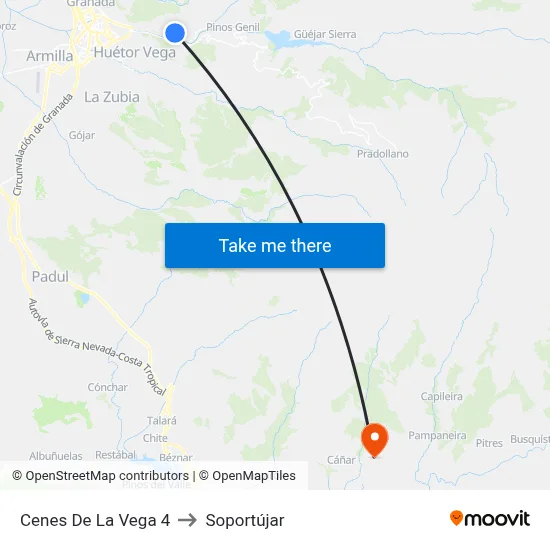 Cenes De La Vega 4 to Soportújar map