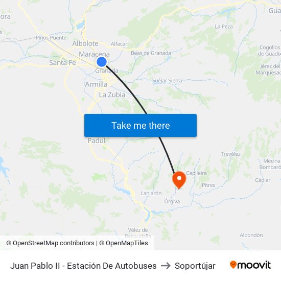 Juan Pablo II - Estación De Autobuses to Soportújar map