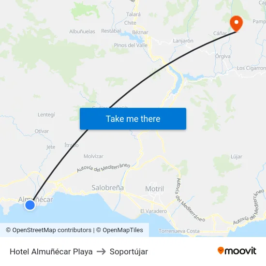 Hotel Almuñécar Playa to Soportújar map
