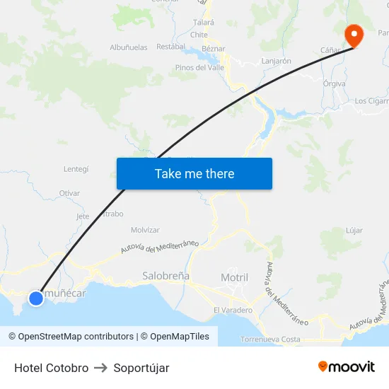 Hotel Cotobro to Soportújar map