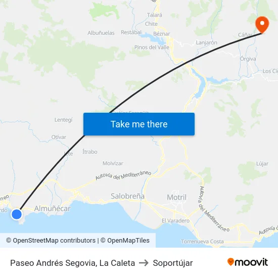 Paseo Andrés Segovia, La Caleta to Soportújar map