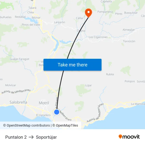 Puntalon 2 to Soportújar map