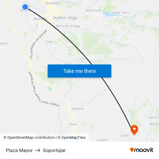Plaza Mayor to Soportújar map