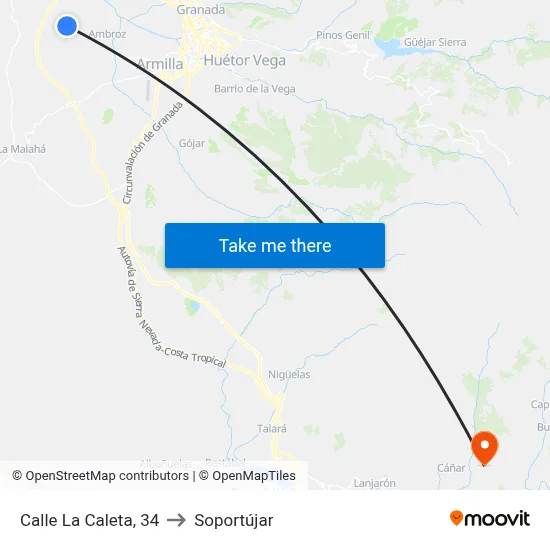 Calle La Caleta, 34 to Soportújar map