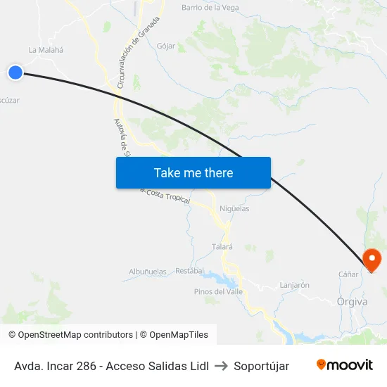 Avda. Incar 286 - Acceso Salidas Lidl to Soportújar map