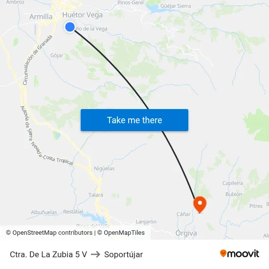 Ctra. De La Zubia 5 V to Soportújar map