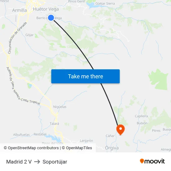 Madrid 2 V to Soportújar map
