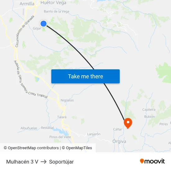 Mulhacén 3 V to Soportújar map