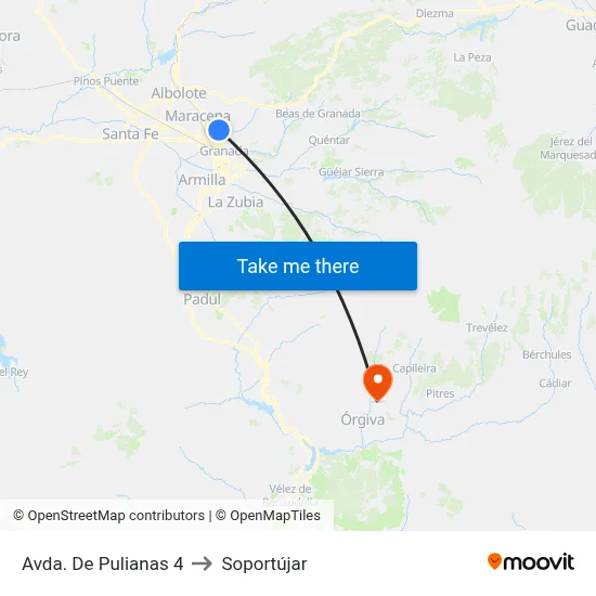 Avda. De Pulianas 4 to Soportújar map
