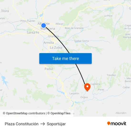Plaza Constitución to Soportújar map